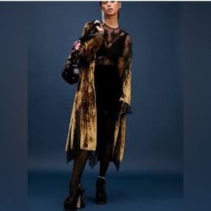 Free People Raveena Gold Velvet Duster Jacket Medium
